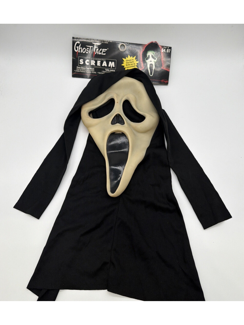NWT Vintage 1997 Easter Unlimited Fun World DIV Ghost Face Scream Mask 9206 GLO